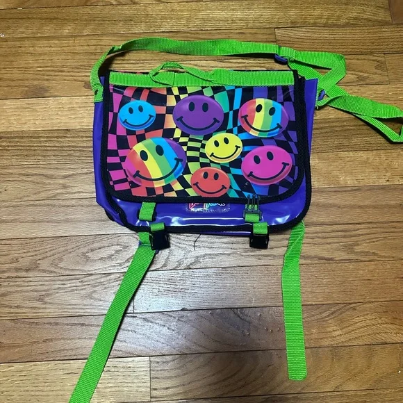 Vintage 90s Lisa Frank Smiley Messenger Bag - Picture 1 of 8